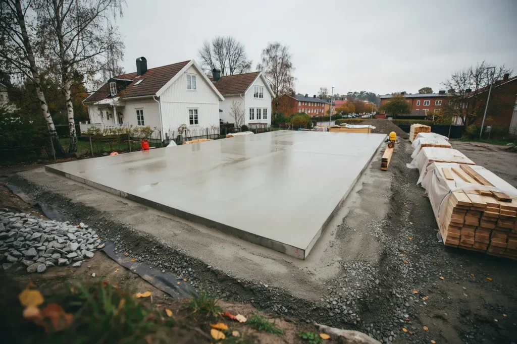 husgrund anlagd och betongplatta gjuten i kvarnholmen nacka